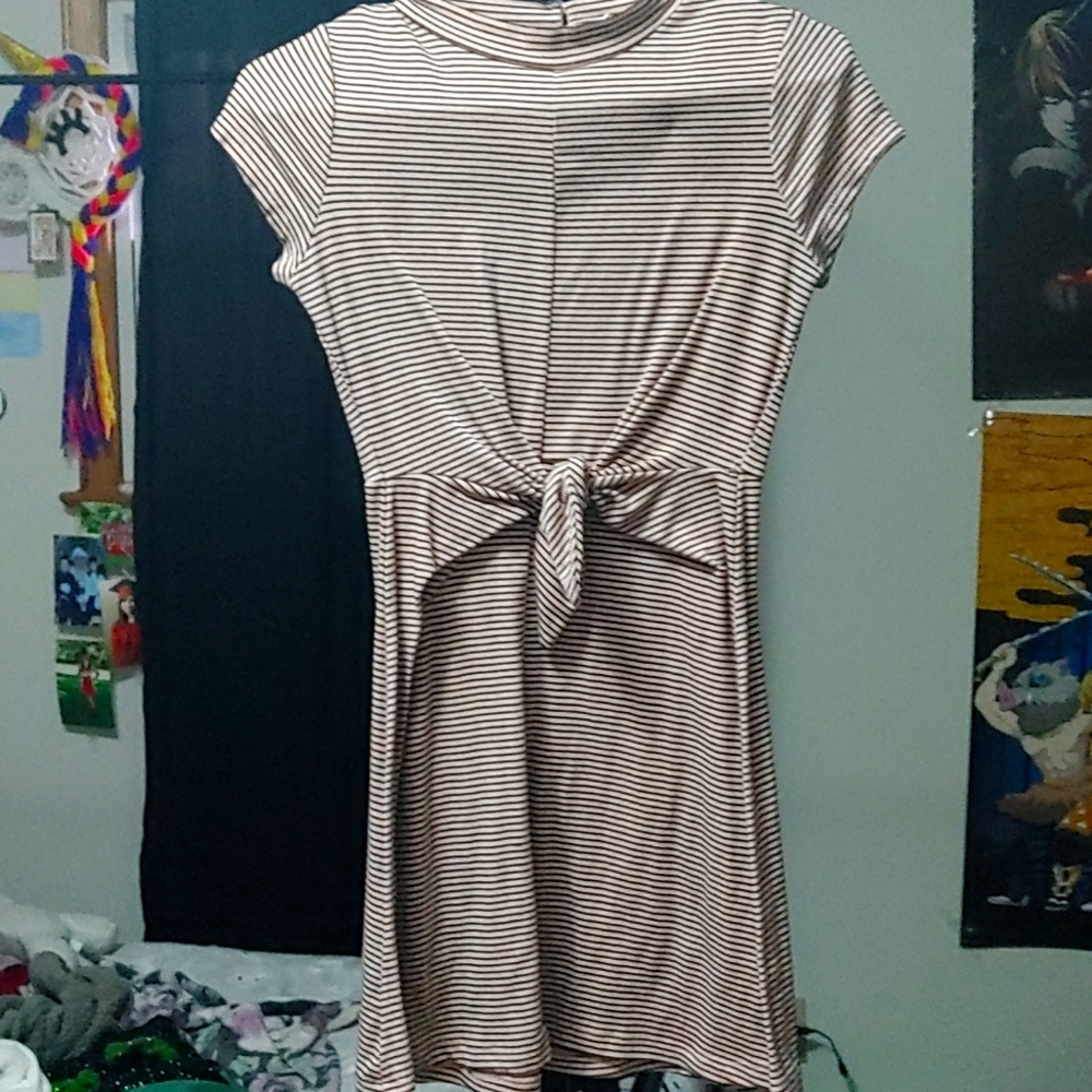 A pink and black striped dress